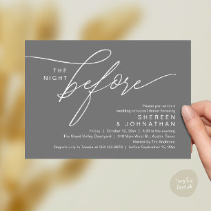 Elegante dunkelgraue Schrift Hochzeitsprobe Dinner Einladung