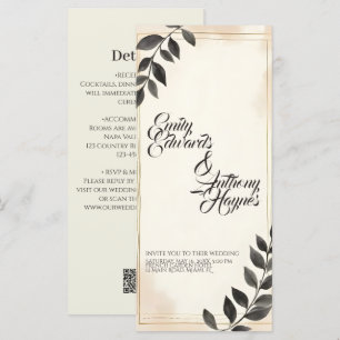 Elegante dunkelgrüne Blatt-Hochzeitseinladung