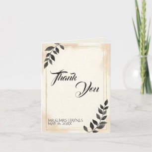 Elegante Dunkelgrüne Blätter Hochzeit Dankeskarte