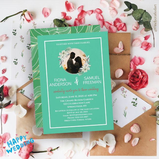 Elegante, dunkelgrüne goldene Hochzeit Einladung (Von Creator hochgeladen)