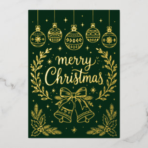 Elegante dunkelgrüne goldene Weihnachtslinie Kunst Folien Feiertagskarte