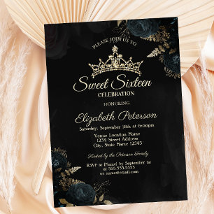 Elegante dunkelgrüne Rosen gothic Sweet 16 Einladung