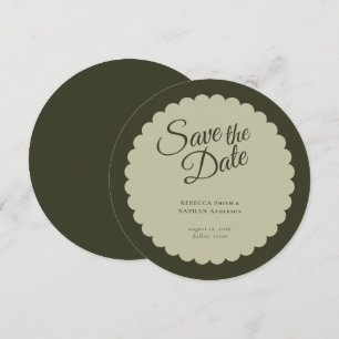 Elegante dunkelgrüne Schrift Scallop Hochzeit Save The Date