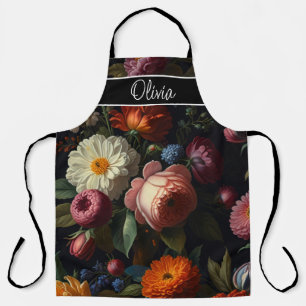 Elegante, dunkelmoody Vintage Flora Schürze
