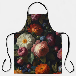 Elegante, dunkelmoody Vintage Flora Schürze