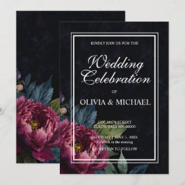 Elegante, dunkelrosa blumengeschmückte Hochzeitsfe Einladung