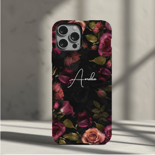 Elegante dunkelrosa-bordeauxfarbene botanische Blu Case-Mate iPhone Hülle