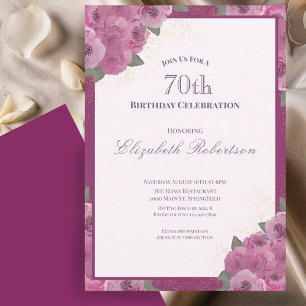 Elegante dunkelrosa Rosen Damen 70. Geburtstag  Einladung
