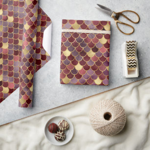 Elegante dunkelrote Ombre-Folie und goldene Meerju Geschenkpapier