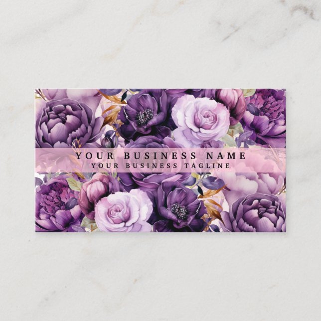 Elegante, dunkelviolette Blumen Business Cards Visitenkarte (Vorderseite)