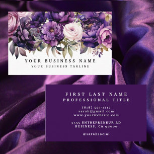 Elegante, dunkelviolette Blumen Business Cards Visitenkarte
