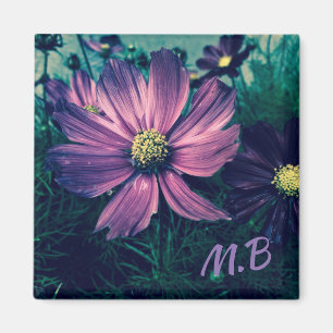 Elegante dunkelviolette Blumen Foto Art Monogramm Magnet