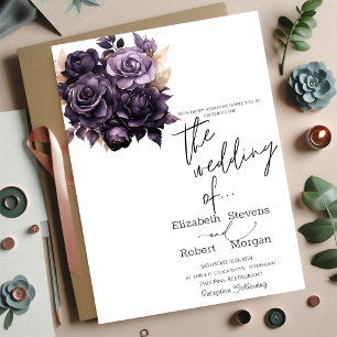 Elegante Dunkelviolette Blumen Hochzeitseinladung Einladung