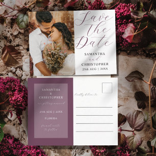 Elegante dunkelviolette Hochzeit Save-the-Date  Ankündigungspostkarte