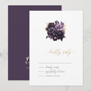 Elegante dunkelviolette Rosen RSVP  Einladung