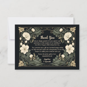 Elegante dunkle Art Nouveau Floral Hochzeits-Danke Dankeskarte