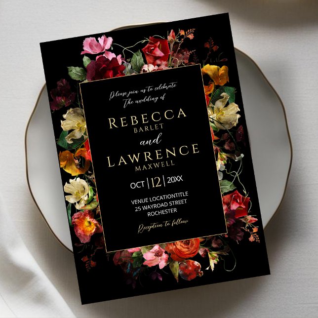 Elegante, dunkle Blume Einladung zur Hochzeit (Von Creator hochgeladen)