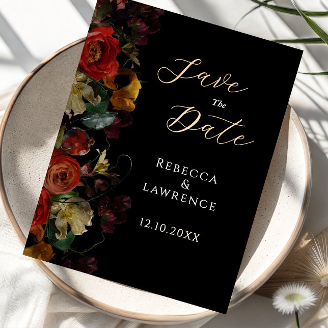 Elegante, dunkle Blume Hochzeit Save The Date (Von Creator hochgeladen)