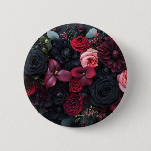 Elegante dunkle Blumenarrangement mit Rosen Button