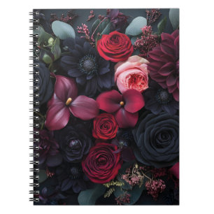 Elegante dunkle Blumenarrangement mit Rosen Notizblock