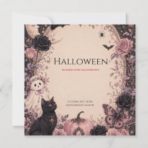 Elegante dunkle botanische Halloween-Party Save The Date