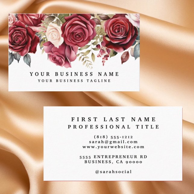 Elegante, dunkle Burgund-Rose Business Cards Visitenkarte (Von Creator hochgeladen)