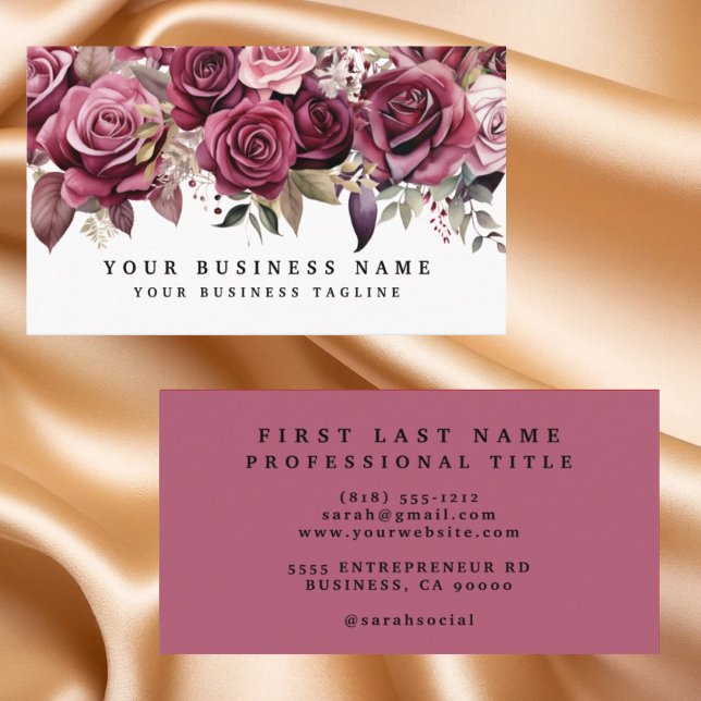 Elegante, dunkle Burgund-Rose Business Cards Visitenkarte (Von Creator hochgeladen)