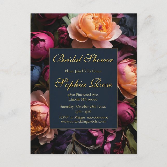 Elegante dunkle florale Brautparty Postkarte (Vorderseite)