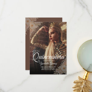 Elegante dunkle Foto-Quinceañera-Geschenkbox Dankeskarte