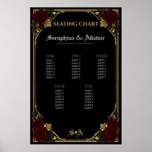 Elegante dunkle gotische Hochzeits-Sitzordnung Poster