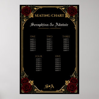 Elegante dunkle gotische Hochzeits-Sitzordnung Poster