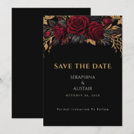 Elegante dunkle gotische Hochzeitseinladungskarte Save The Date