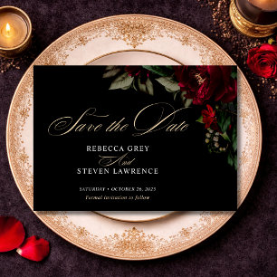 Elegante dunkle gotische rote grüne florale stimmu save the date