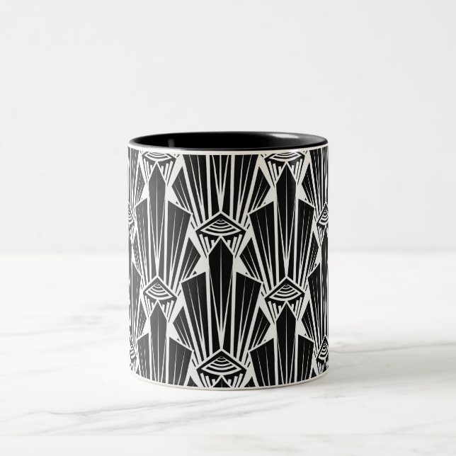 Elegante dunkle Kunst Deko abstrakte geometrische  Zweifarbige Tasse (Mittel)