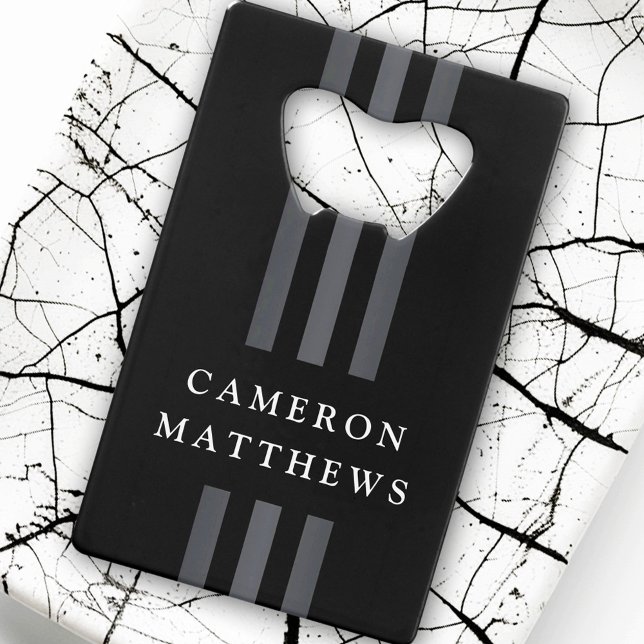 Elegante dunkle Linien, modern mit Monogramm schwa Geldbeutel Flaschenöffner (Elegant dark lines modern monogrammed black credit card bottle opener)