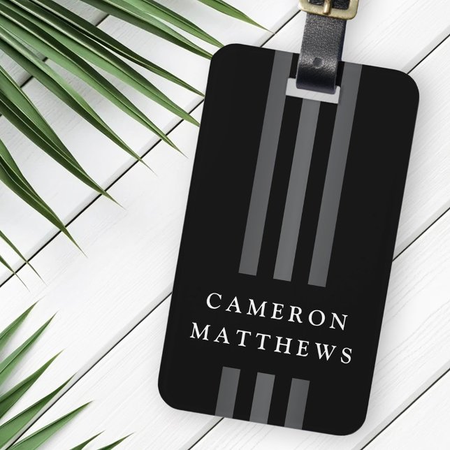 Elegante dunkle Linien, modern mit Monogramm schwa Gepäckanhänger (Elegant dark lines modern monogrammed black luggage tag)