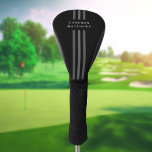 Elegante dunkle Linien, modern mit Monogramm schwa Golf Headcover<br><div class="desc">Elegante goldene Kopfbedeckung mit drei dunkelgrauen Linien,  die von oben nach unten verlaufen und auf schwarzem Hintergrund Ihr Name davor.</div>