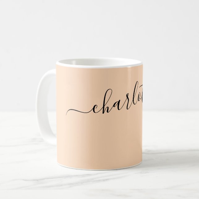 Elegante dunkle Pfirsichfarbe moderne Name Persona Kaffeetasse (Vorderseite Links)