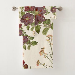 Elegante Dunkle Pflaumenklematis-Blumen Badhandtuch Set