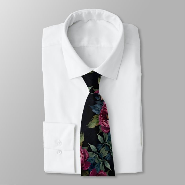 Elegante dunkle rosa florale Wasserfarbe  Krawatte (Gebunden)