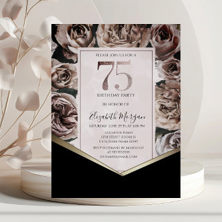 Elegante Dunkle Rose 75. Geburtstag Einladung