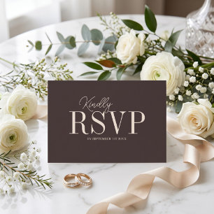 Elegante dunkle Schokoladen-Minimalist-Hochzeit RSVP Karte