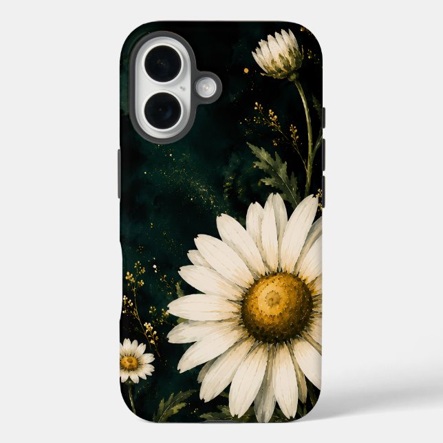 Elegante Dunkle Smaragd-Daisy-Blumenmuster Gold Case-Mate iPhone Hülle (Rückseite)