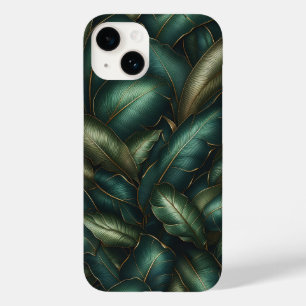 Elegante dunkle Smaragd-Tropenblätter und Goldader Case-Mate iPhone 14 Hülle
