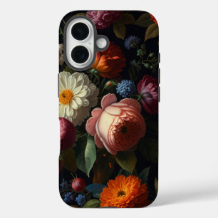 Elegante, dunkle, stimmungsvolle Vintage-Blumen iPhone 16 Hülle