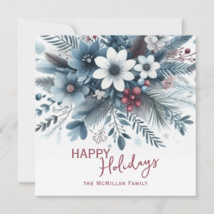 Elegante dunkle Teal-Blau-Rote Florale Festtagsgir Feiertagskarte