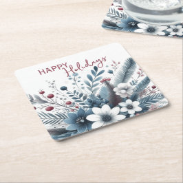 Elegante dunkle Teal-Blau-Rote Florale Festtagswre Rechteckiger Pappuntersetzer