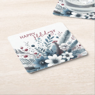 Elegante dunkle Teal-Blau-Rote Florale Festtagswre Rechteckiger Pappuntersetzer