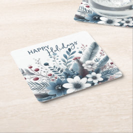Elegante dunkle Teal-Blau-Rote Florale Festtagswre Rechteckiger Pappuntersetzer