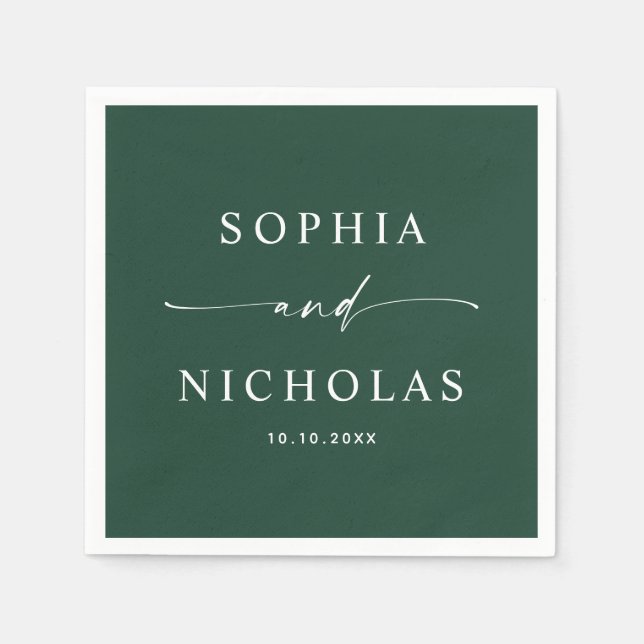 Elegante dunkle Waldgrüne Hochzeit. Wald Schrift Serviette (Vorderseite)